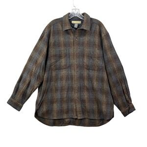 Naturalife Plaid Flannel Shirt Jacket Mens XL Brown Wool Blend Lined Shacket